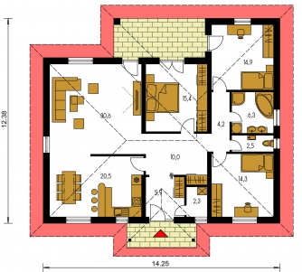 Spiegelverkehrter Entwurf | Grundriss des Erdgeschosses - BUNGALOW 5